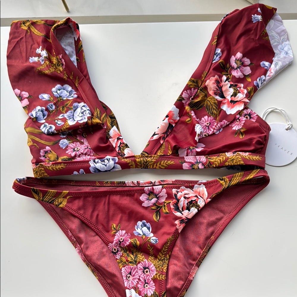NWT Floral Bikini Set in Red and Pink